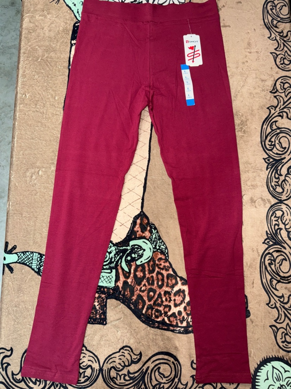 NWT Women’s Large Stretch Wine Red Leggings with Elastic Waistband